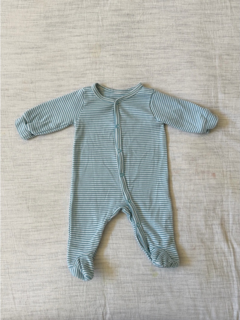 Oliver & Rain Organic Cotton Striped Light Blue Footed One-Piece Baby Sleeper